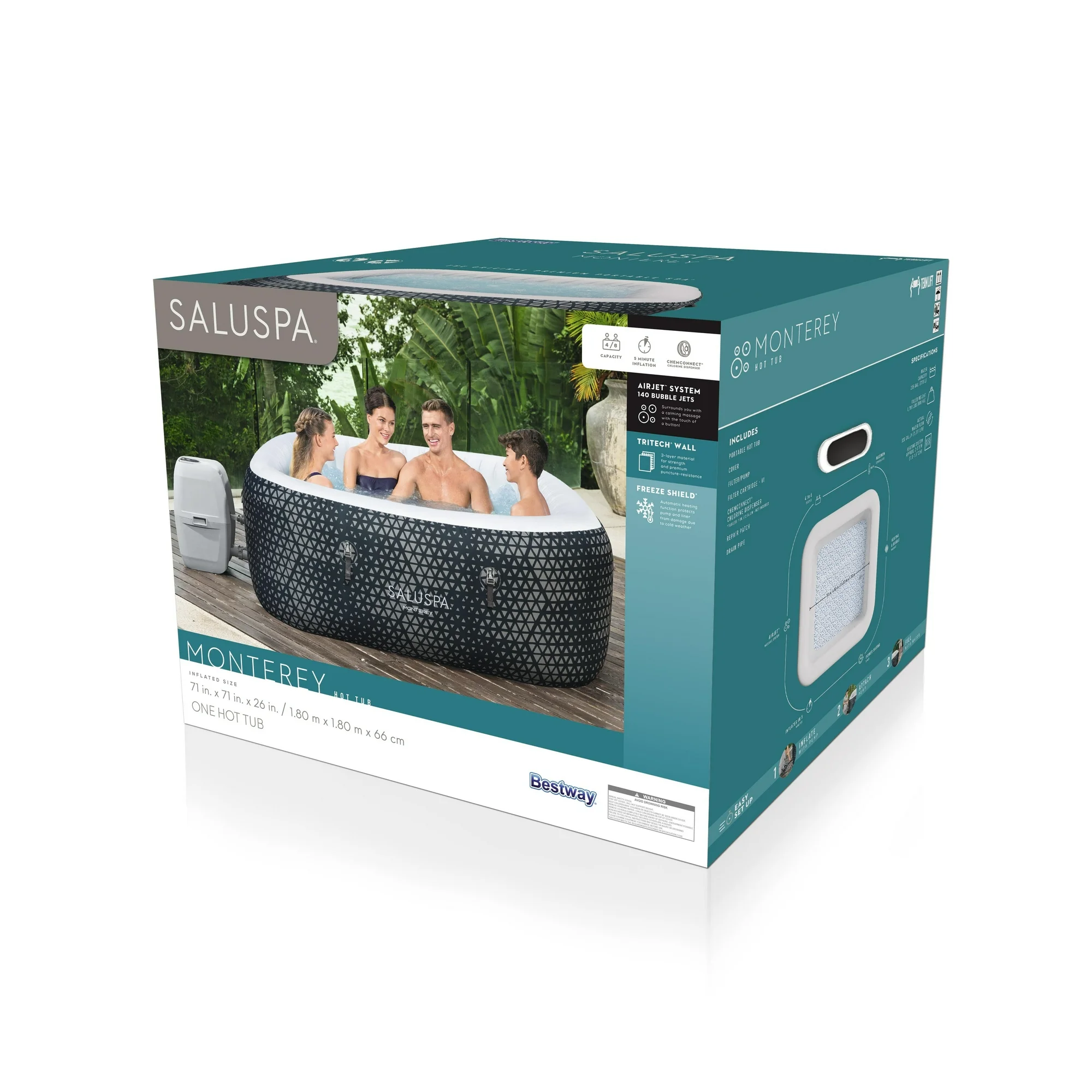 SaluSpa Monterey AirJet Outdoor Inflatable Square Hot Tub 4-6 Person